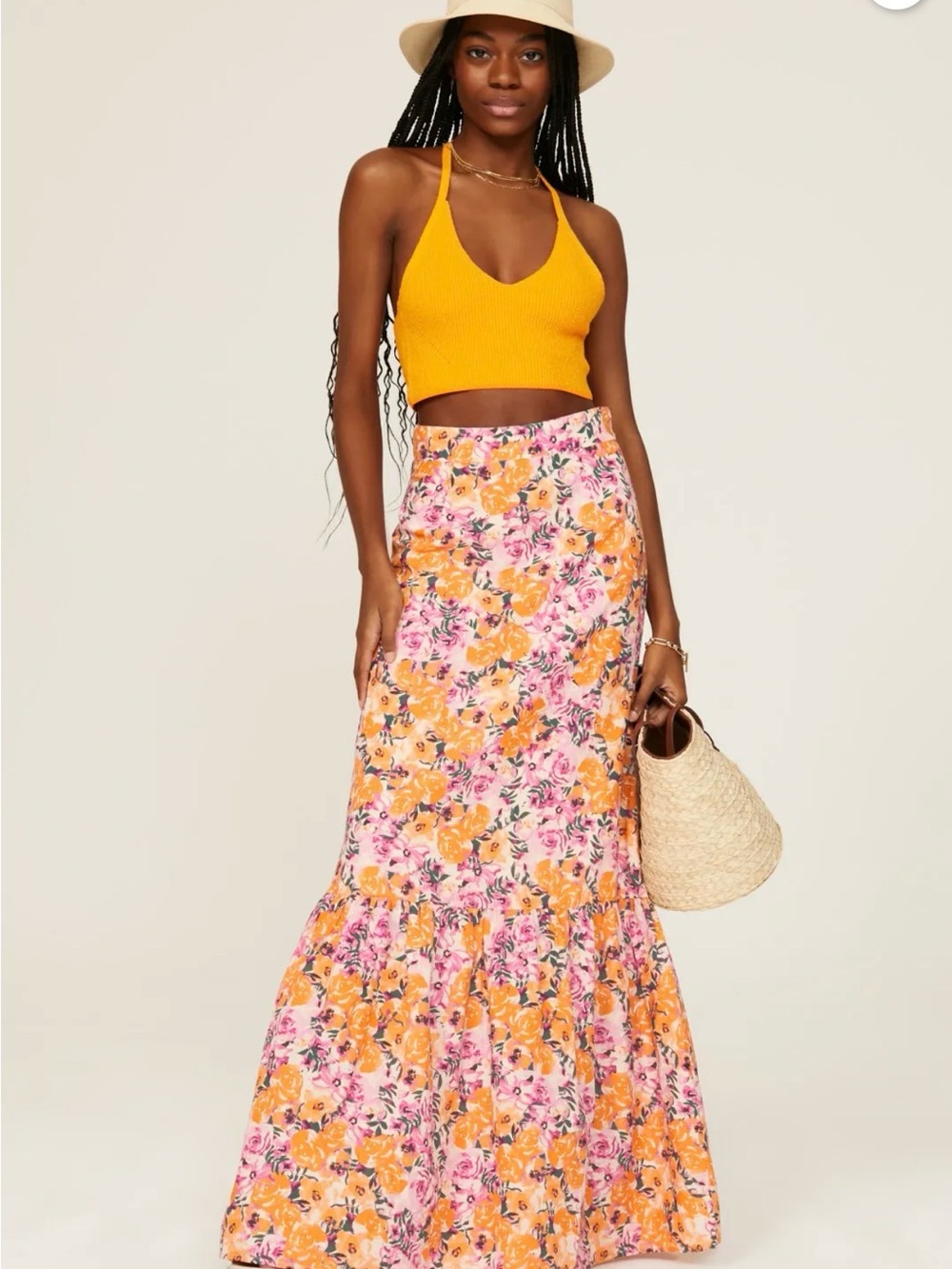 Something Navy Floral Maxi Skirt in Pink & Orange